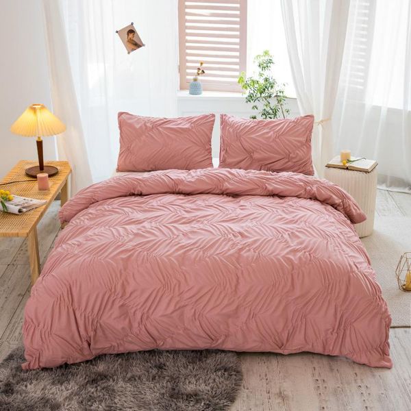 

bedding sets nordic orange pink set solid wave shaped duvet cover white bed covers pinch pleat art luxury for adults king size