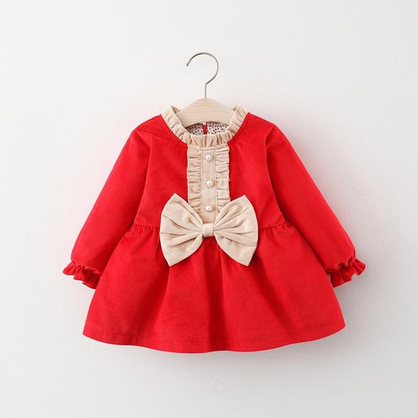 

girl's dresses 2021 autumn baby girl dress long sleeve outfits cute bow fall causal born clothes for toddler girls 3m to 24m, Red;yellow