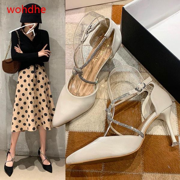 

dress shoes wohdhe women summer sandals thin heels pumps pointed toe bling narrow band high 2021, Black