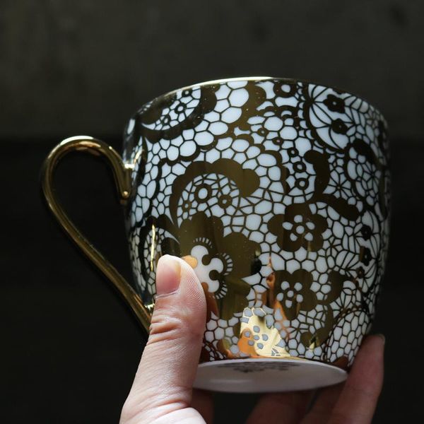 

mugs golden lace peony flower coffee cup ceramic tumbler home office travel
