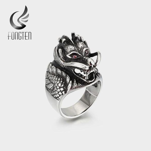 

cluster rings fongten vintage dragon width stainless steel men fashion zircon ring, Golden;silver