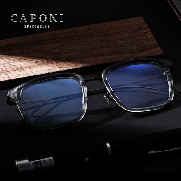 

fashion sunglasses frames caponi men eyeglasses classic square full frame glasses anti blue light protection pochromic optical computer bf19, Black