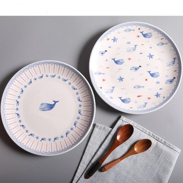 

dishes & plates 8 inch creative cartoon dolphin round ceramic plate family el kitchen supplies bone china western salad dish tableware