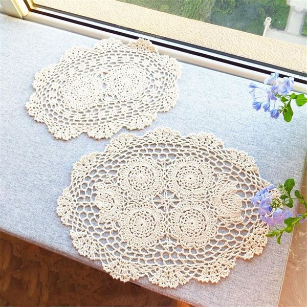 

mats & pads rayuan 2pcs hand crochet flower dining pad mat pure cotton knitting nostalgic pastoral pography props oval placemat