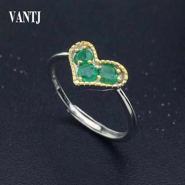 

cluster rings vantj natural emerald ring sterling 925 silver columbia mining area for women's high-end colorful jewelry, Golden;silver