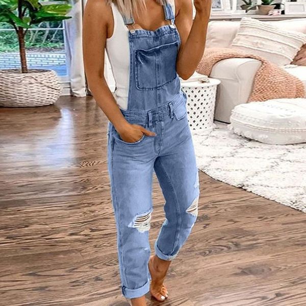 

women's jeans women baggy denim overalls casual button camisole bib solid high waist summer loose jumpsuit, Blue