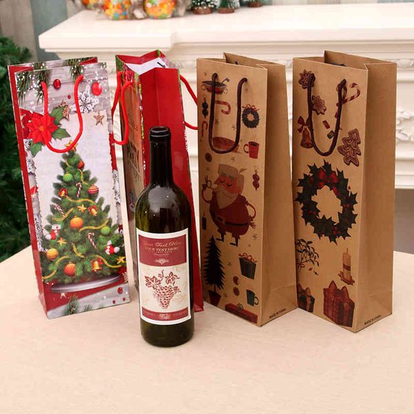 

christmas gift bag kraft paper red wine bottle household products