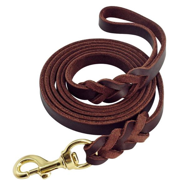 

genuine leather dog leash dogs long leashes braided pet walking training leads brown black colors for medium large collars