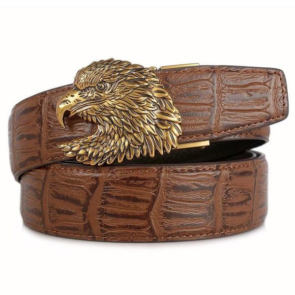 

genuine leather automatic buckle eagle belt punk style bamboo joint pattern gold hawk jeans belts quality assurance zlb382, Black;brown