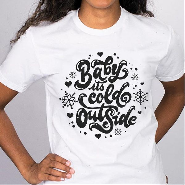 

women graphic t shirt letters snowflake printing fashion merry christmas tees clothing clothes print lady female, White