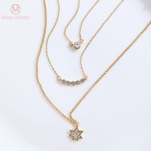 

pendant necklaces 3 layered choker fancy necklace crystal pave starburst cubic zirconia and micro women gift, Silver