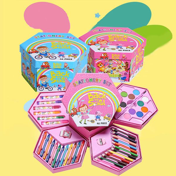 

46 Pcs Painting Drawing Artist Set Kit Water Color Pen Crayon Oil Pastel Painting Tool Art Supplies Kids Stationery Gift Set, Red
