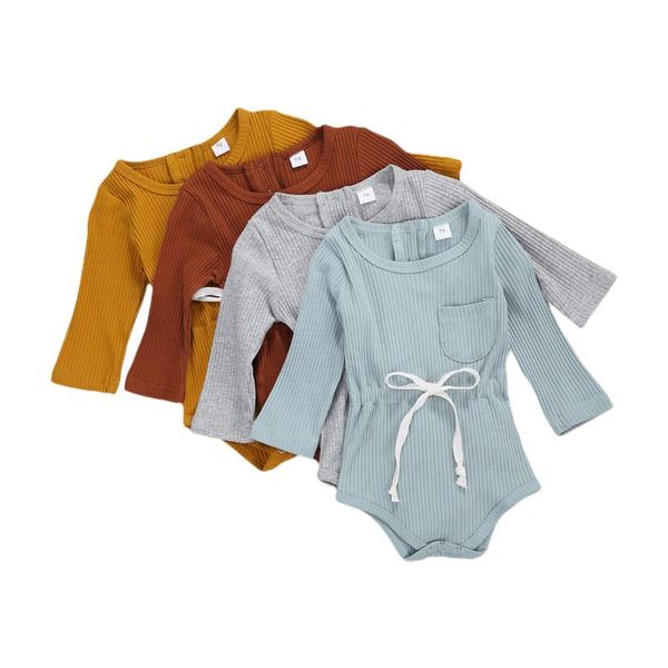 

jumpsuits baby long sleeve pocket romper fashion solid color for girls boys, Blue