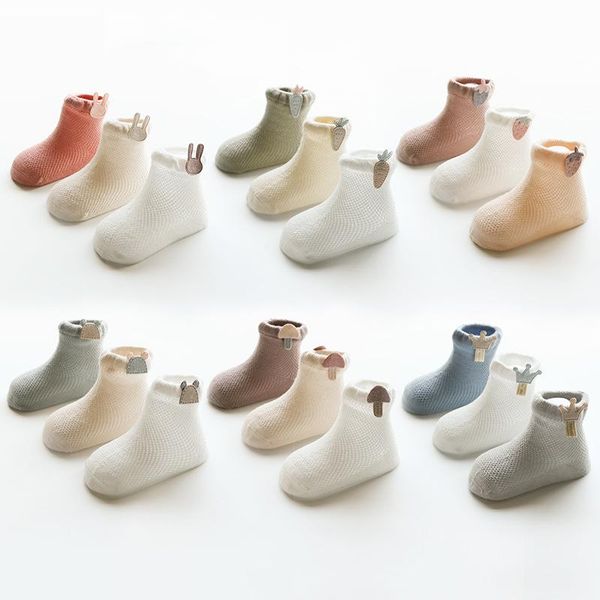 

socks 3pcs summer baby breathable mesh born girls boys cute cartoons cotton solid geometry toddler soft sock 2021, Pink;yellow