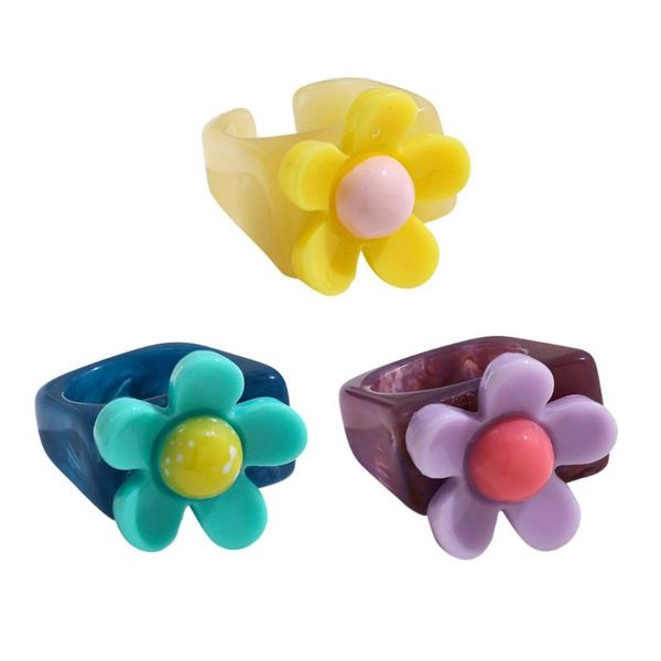

cluster rings 3pcs lovely flower resin delicate finger jewelry chic, Golden;silver