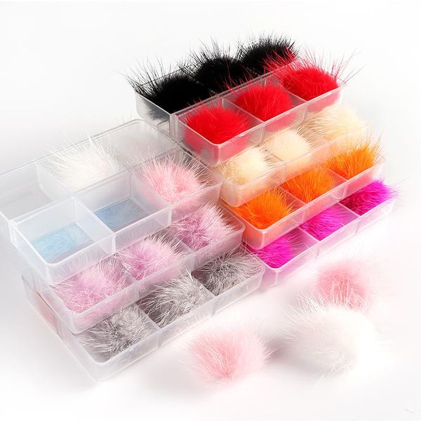 

nail art decorations 6pcs/box cute fluffy plush ball 3d detachable magnetic pompoms jewelry manicure accessories, Silver;gold
