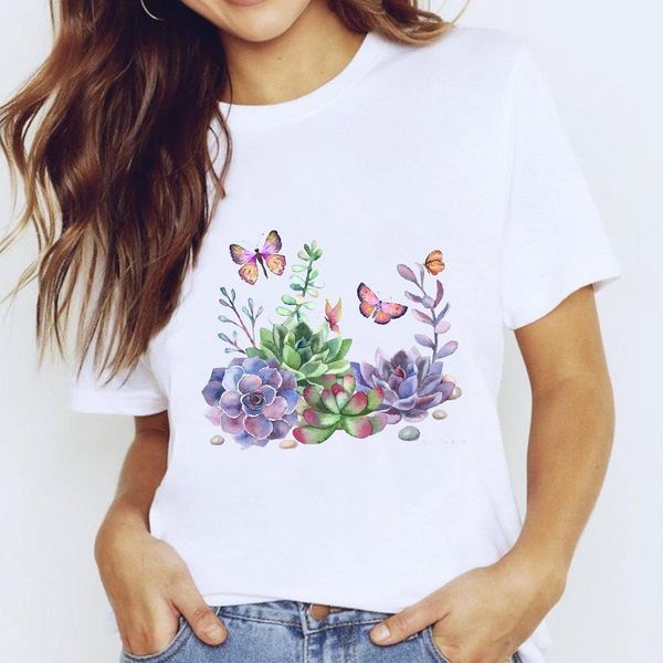 

t-shirts for women butterfly plant flower watercolor cartoon clothing print lady graphic t shirt ladies female tee t-shirt women's, White