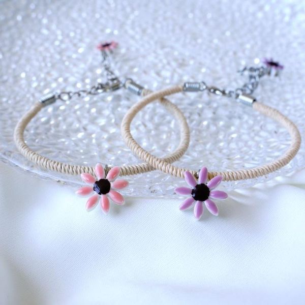 

charm bracelets meetvii women sweet ceramic daisy fashion handmade accessories girls rope chain jewelry female, Golden;silver