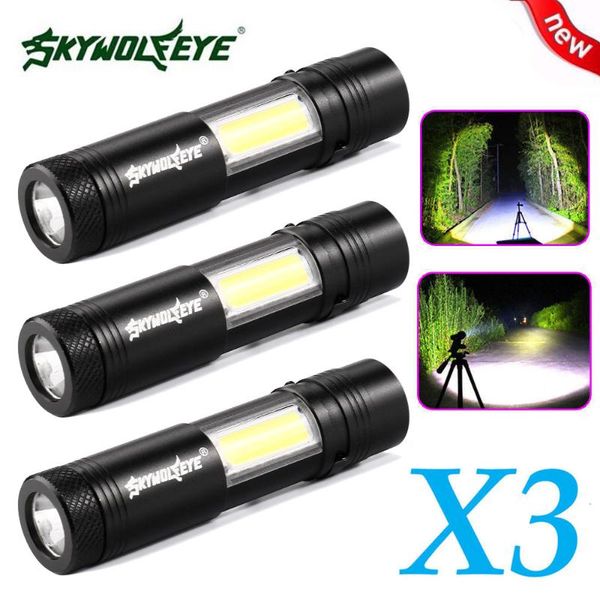 

3x mini xpe q5+cob led torch lamp penlight /14500 4 modes flashlights torches