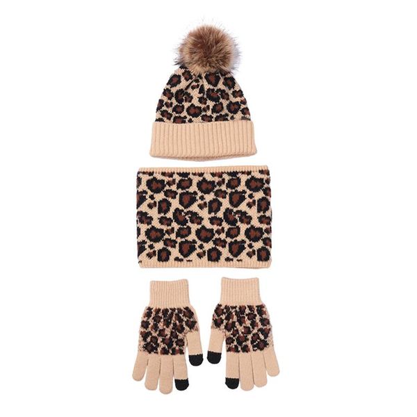 

hats, scarves & gloves sets women gift leopard pattern daily thermal knitting soft scarf cap glove set outdoor sports 3 in 1 windproof fashi, Blue;gray