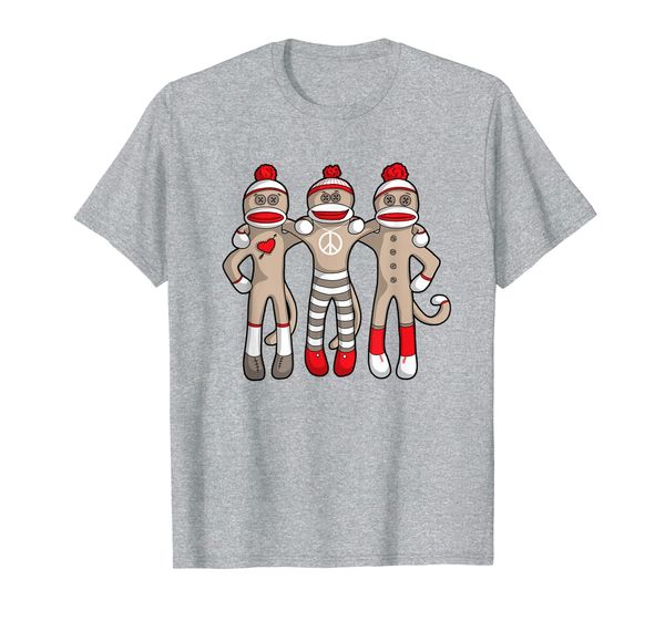 

peace love friends hug sock monkey t-shirt, White;black