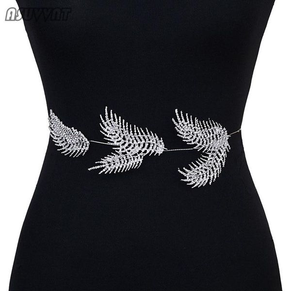 

wedding sashes fashion rhinestone women belt for bridal dress girdle gown accessories elegant party waist chain girl, White