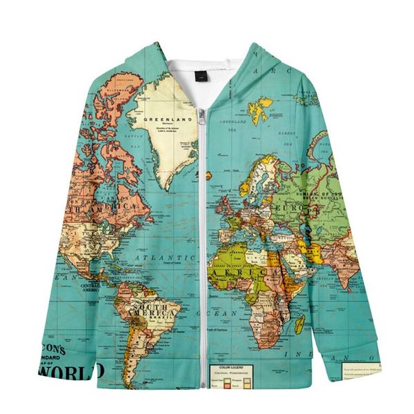 

men's hoodies & sweatshirts autumn and winter hoodie hooded cardigan thin fleece zipper sweater jacket fashion 3d map dress up style, Black