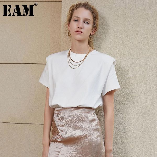 

women's t-shirt [eam] women white big size shaped casual gray round neck short sleeve fashion tide spring summer 2021 1dd8052