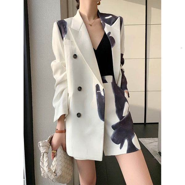 

women's tracksuits female blazer suits and matching shorts double breasted sleeve long tie dye jacket sets ol'office set mk8d, Gray