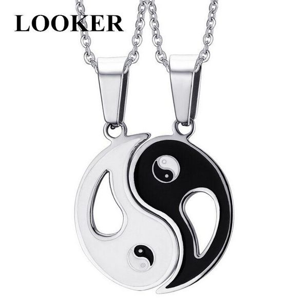 

pendant necklaces 2p bff charm eight diagrams yin yang black and white friends friendship couples lover valentine gift, Silver