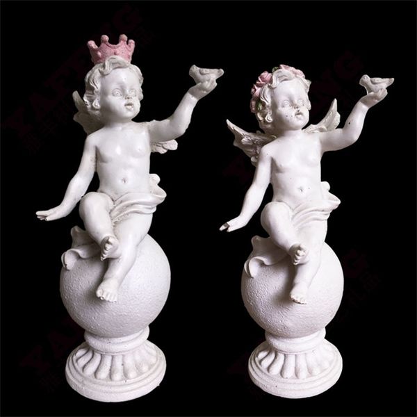 

creative crown rose ring angel doll resin ornament wedding home decoration