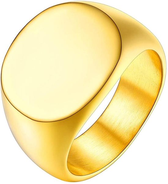 

wedding rings u7 men women stainless steel gold polished round signet ring punk biker size 7 to 12, custom engravable r1022, Slivery;golden