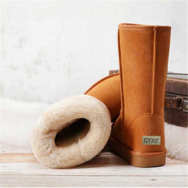 

boots women classic ladies girl winter snow 2021 warterproof warm genuine leather fur australia plus velvet knee high shoes, Black