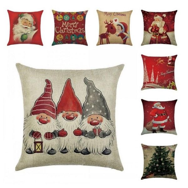 

pillow case square flax santa xmas tree pattern christmas home decorative smd66