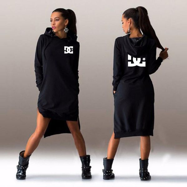 

women's hoodies & sweatshirts fashion women hooded autumn hoodie long sleeve slim college style hoody dress letter print front pocket s, Black