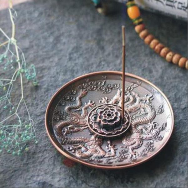 

fragrance lamps furnace incense holder zinc alloy censer perfume round living room vintage dragon pattern stick burner plate embossing