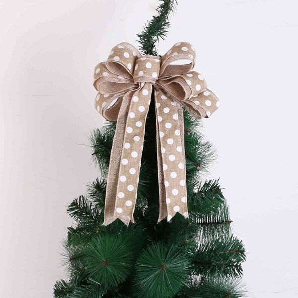 

christmas decorations new imitation linen wave point christmas tree decoration pendant double-layer manual bow