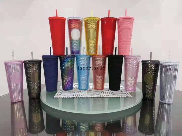 

dhl 24oz personalized starbucks tumblers iridescent bling rainbow studded cold cup tumbler coffee mug with straw c2998