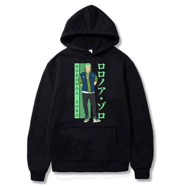 

men's hoodies & sweatshirts roronoa zoro print men one piece anime street harajuku pullover hoodie man fashion casual sweatshirt, Black
