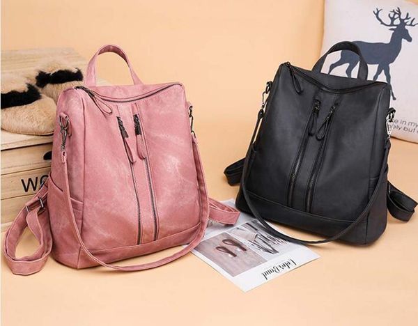

backpack fashion style soft leather solid men women's high capacity shoulder bags outdoor travel bag