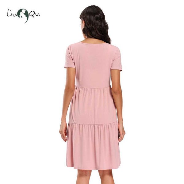 

women short sleeve maternity dress v-neck casual flowing tunic dress pregnancy clothes high waist pleated elegant charming dress y0924, White