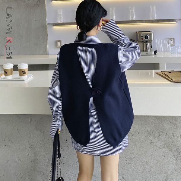 

spring blouse casual full sleevel patchwork loose plus size women's two-piece suit vest striped shirt tx388 210507, White