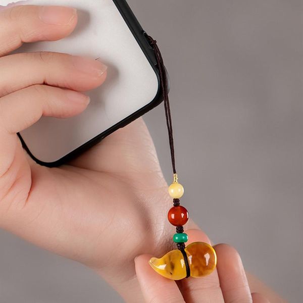 

cell phone straps & charms natural beeswax mobile chain fulu gourd u disk pendant personality creative simple gift keychain