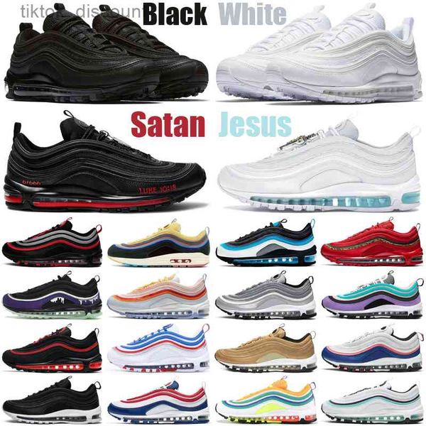 

sean wotherspoon 97 satan 97s mens shoes Triple White Black MSCHF x INRI Jesus Halloween outdoor men women trainers sports sneakers