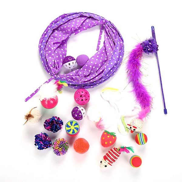 

cat toys kitten assortments variety pack for catnip toy tunnel bell crinkle balls feather wand teaser spring colorful pet e56e