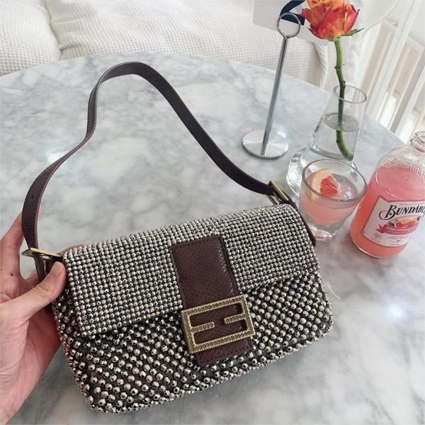

evening bags diamond bead one-shoulder bag mini retro vintage lady handbags women luxury design underarm baguette shape dropship