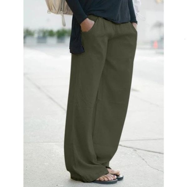 

cotton hemp women's loose elastic waist pants casual, Black;white
