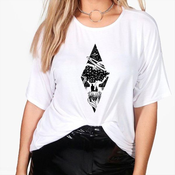 

korean style fashion cosmic womens t shirt belief series relieve stress summer arrivals tee white crewneck