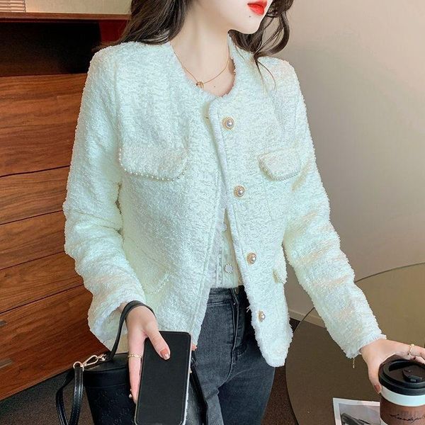 

women's jackets autumn style light luxury retro tweed pearl tassel jacket pocket short women coat, Black;brown