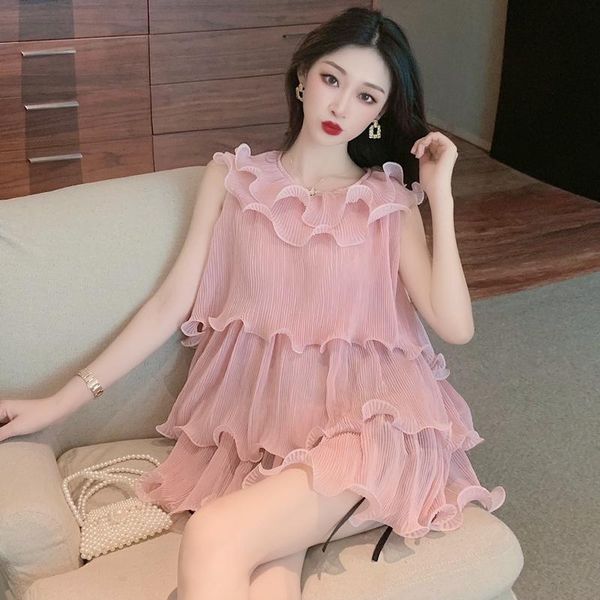 

women's blouses & shirts summer femme heavy industry pleated three-dimensional ruffle loose casual korean shirt pink fashion chiffon ca, White